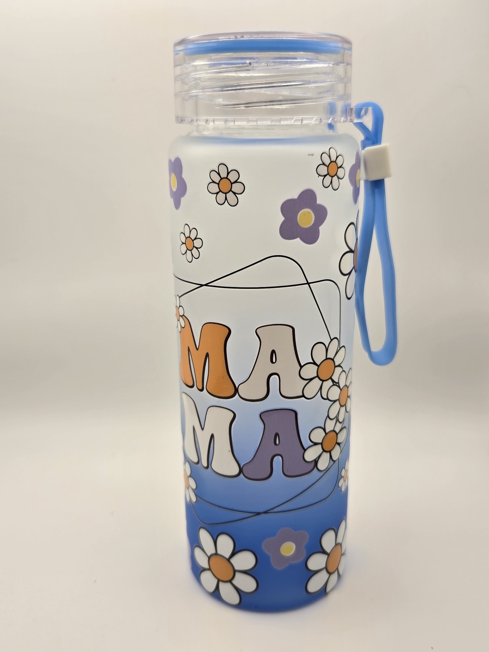 Blue Floral 'Mama' Water Bottle with Carry Loop 17oz